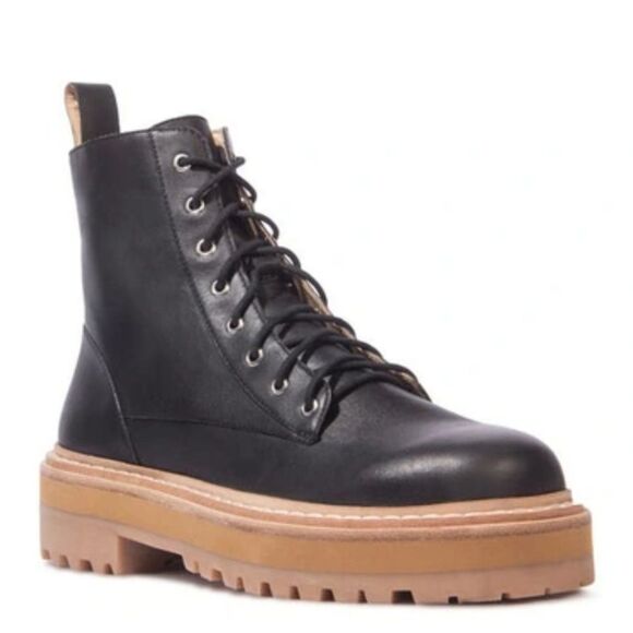 Black Suede Studio DREA PLATFORM BOOT LEATHER Color Black & Honey Size 10.5 - Picture 2 of 14